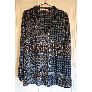 Ann Taylor LOFT Patchwork Top 2X - Blue tones - Long Sleeve